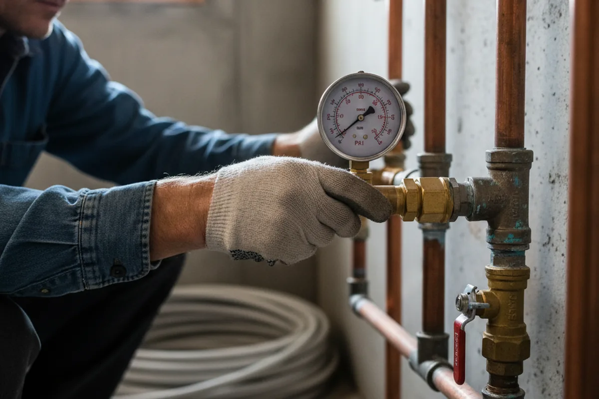 Pressure testing a repaired line during Water Line Repair in Severn